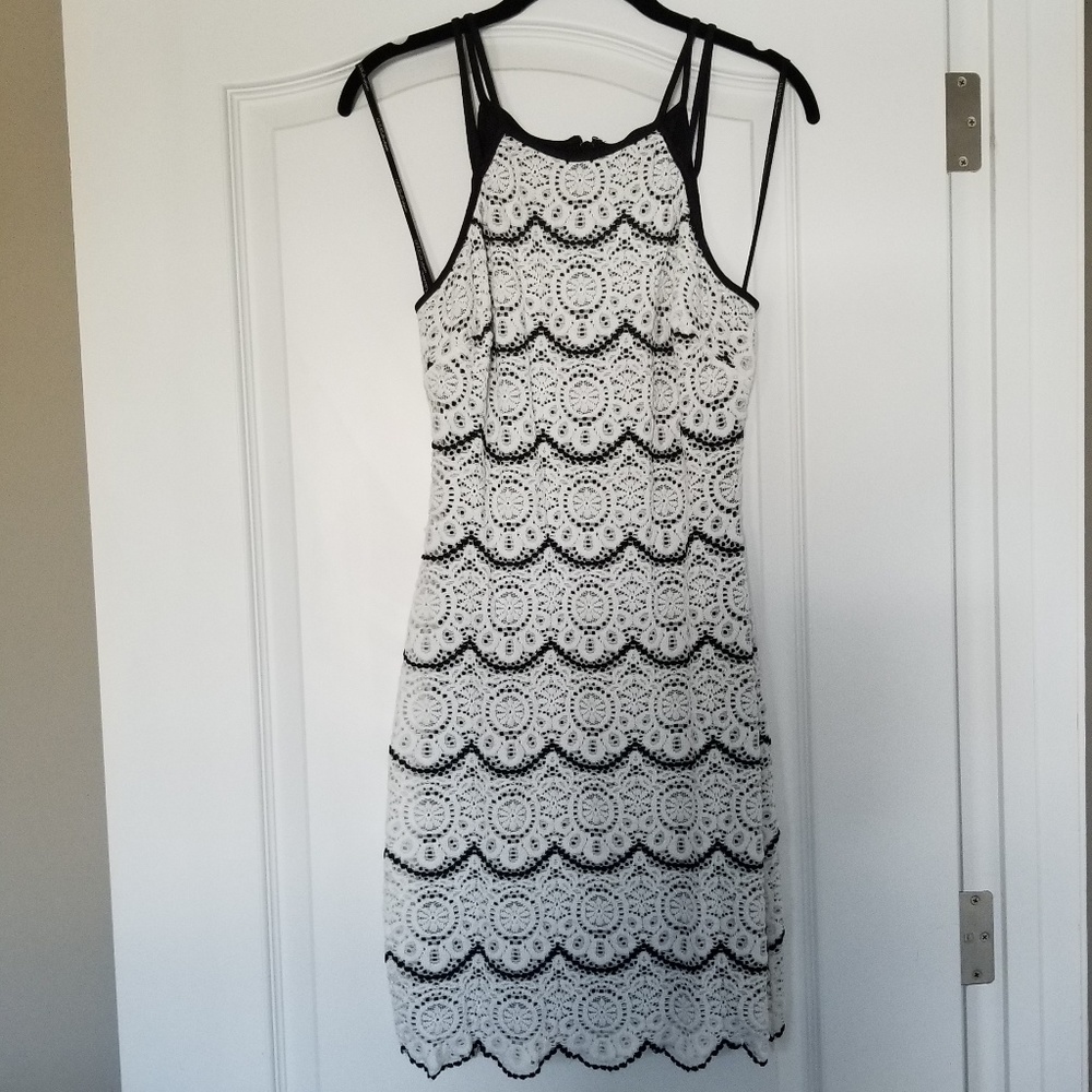 White w/black scallop detail dress by Guess!